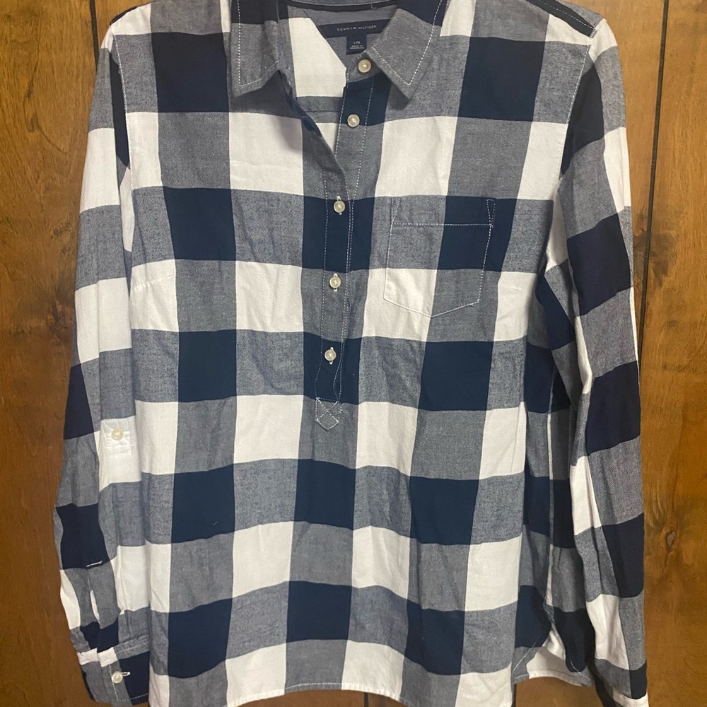 Tommy Hilfiger Blue and White Plaid Shirt